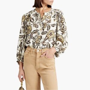 Ba&sh Valska Paisley Print Crepe Shirt in Ecru  (M/2)
